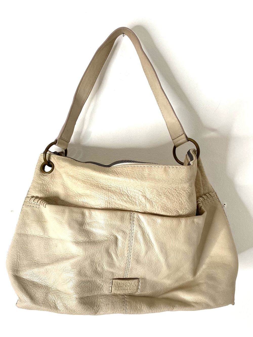 American Leather Co Ivory Genuine Leather Slouch Hobo Shoulder Bag